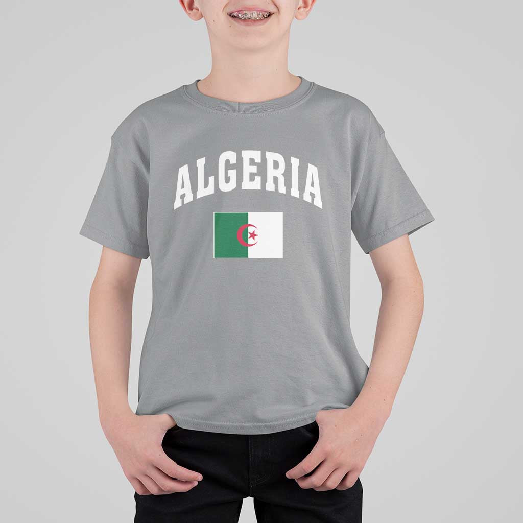Classic Algeria Varsity Athletic Style T Shirt For Kid Proud Patriotic Algerian Flag