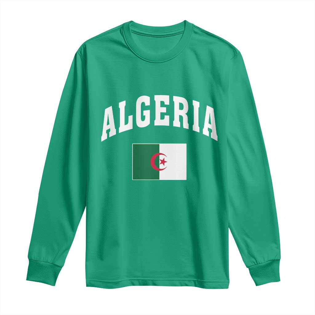 Classic Algeria Varsity Athletic Style Long Sleeve Shirt Proud Patriotic Algerian Flag