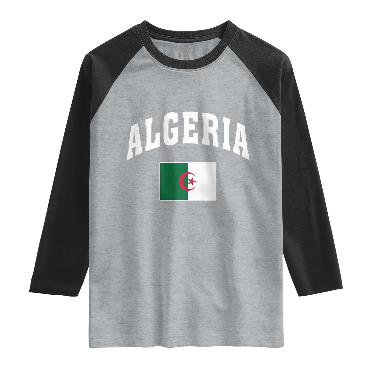 Classic Algeria Varsity Athletic Style Raglan Shirt Proud Patriotic Algerian Flag