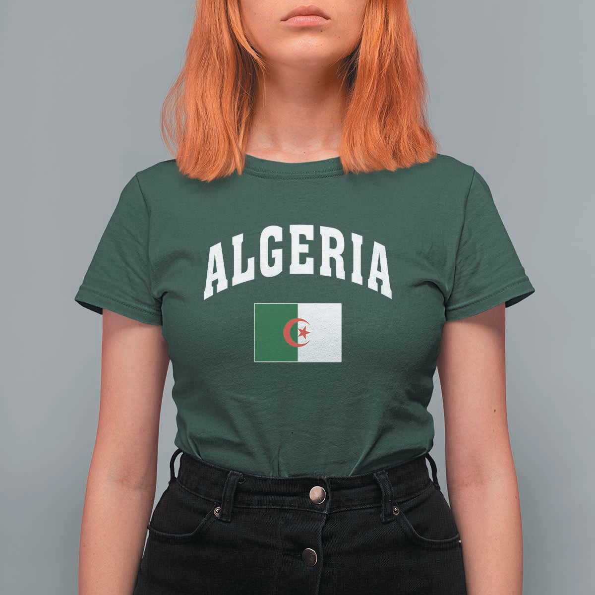 Classic Algeria Varsity Athletic Style T Shirt For Women Proud Patriotic Algerian Flag