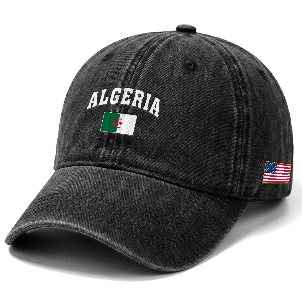 Classic Algeria Varsity Athletic Style Washed Cotton Baseball Cap Proud Patriotic Algerian Flag