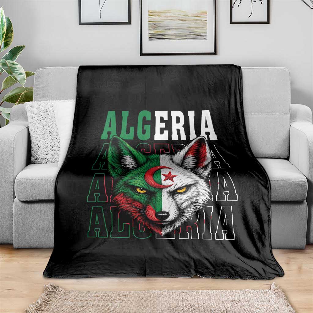 Algerian Fennec Fox Face Algeria National Flag Graphic Throw Blanket Proud North African Desert Animal