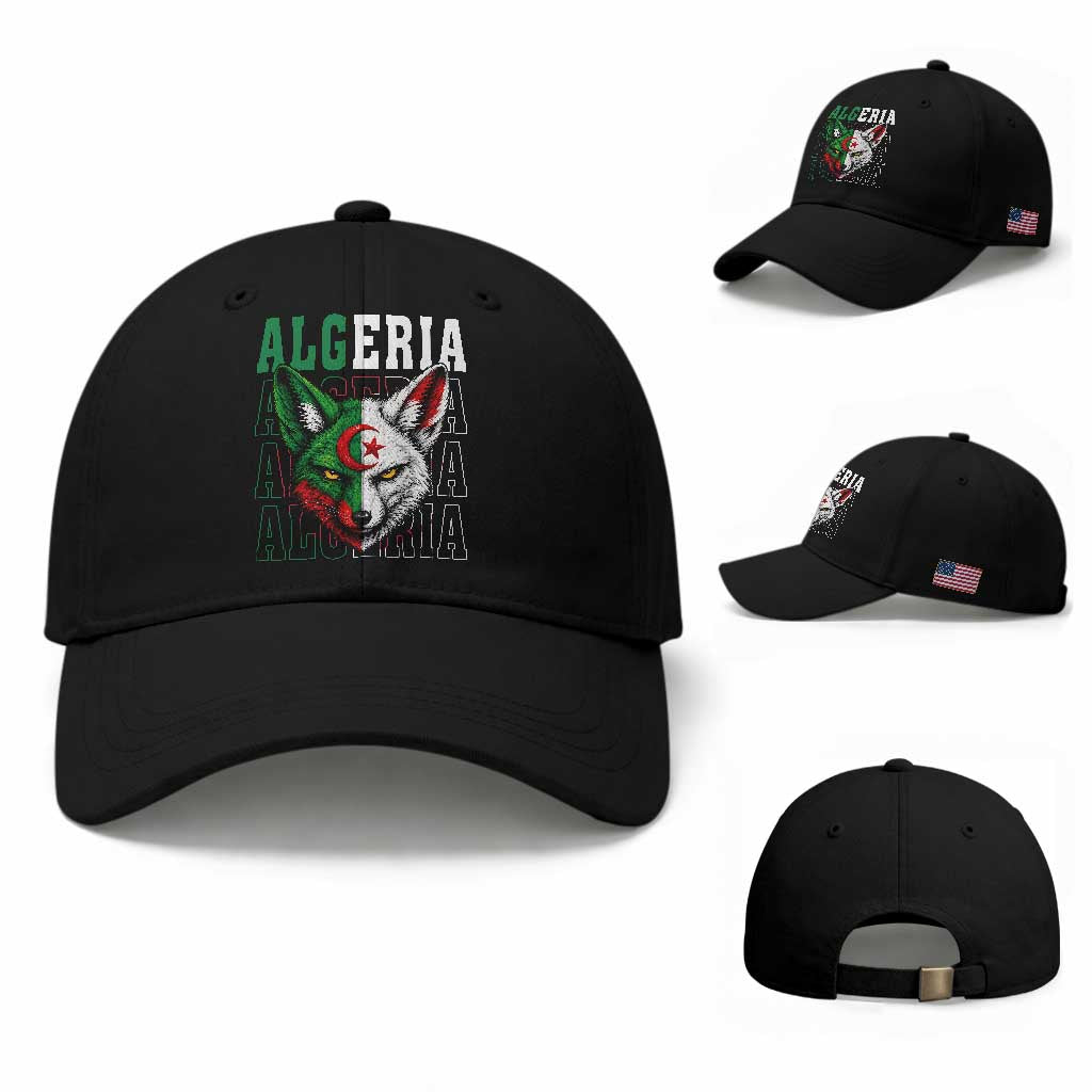 Algerian Fennec Fox Face Algeria National Flag Graphic Baseball Cap Proud North African Desert Animal