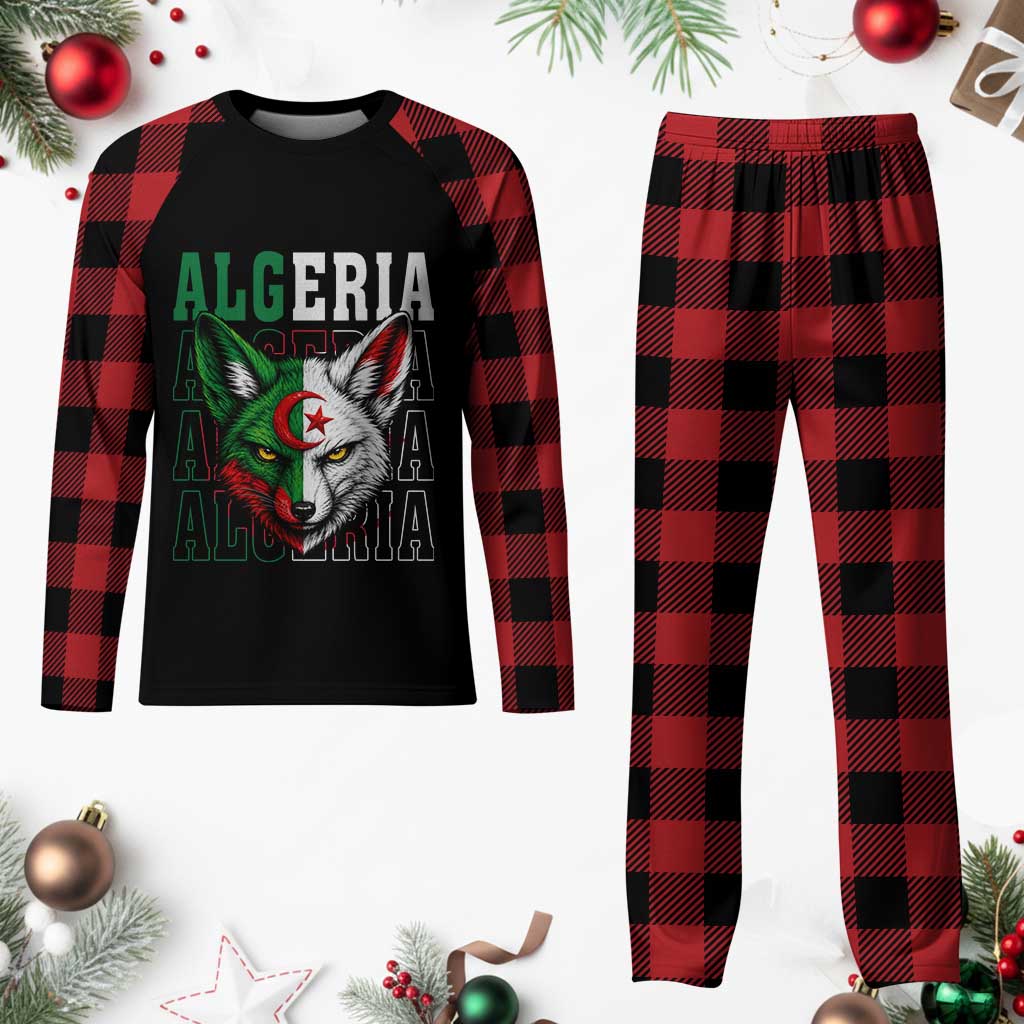 Algerian Fennec Fox Face Algeria National Flag Graphic Plaid Pajama Set Proud North African Desert Animal