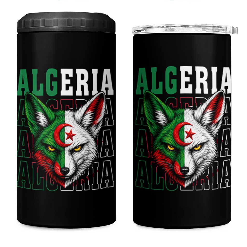 Algerian Fennec Fox Face Algeria National Flag Graphic 4 in 1 Can Cooler Tumbler Proud North African Desert Animal