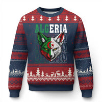 Algerian Fennec Fox Face Algeria National Flag Graphic Ugly Christmas Sweater Proud North African Desert Animal