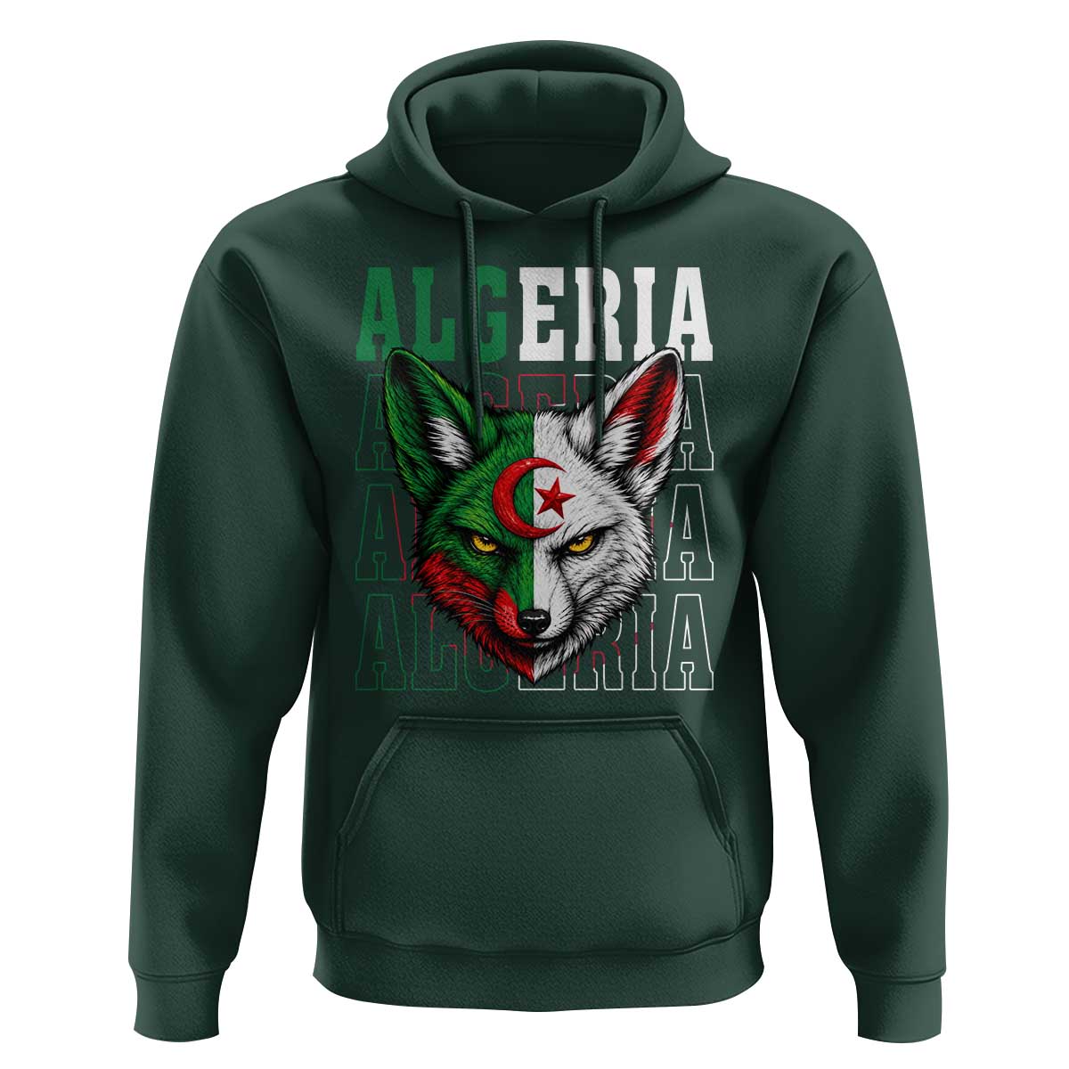 Algerian Fennec Fox Face Algeria National Flag Graphic Hoodie Proud North African Desert Animal