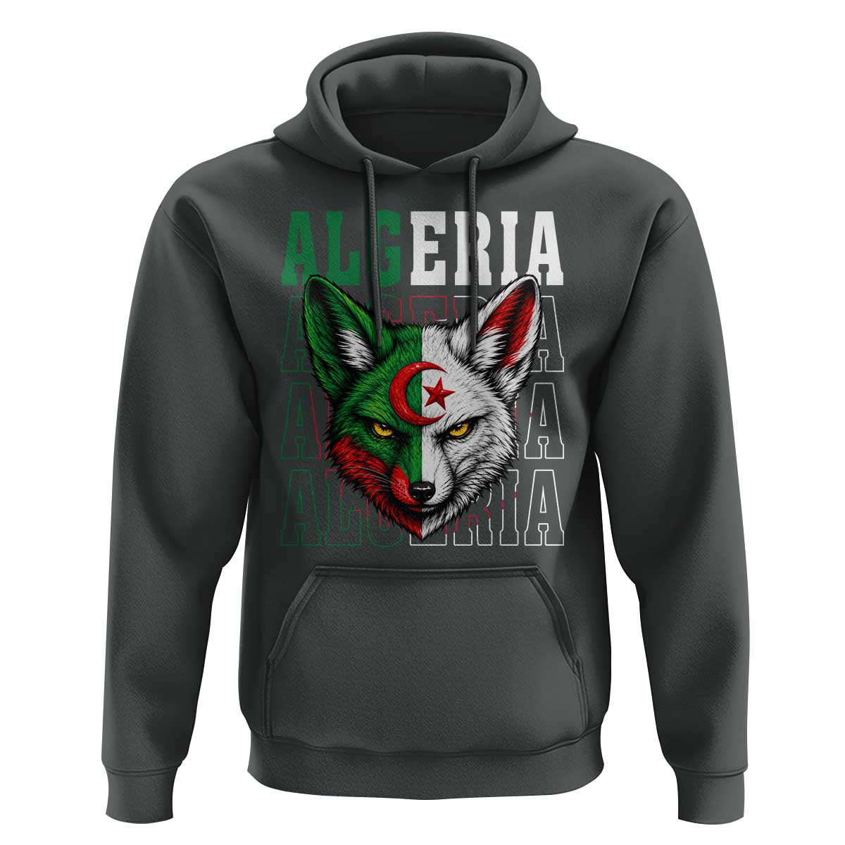 Algerian Fennec Fox Face Algeria National Flag Graphic Hoodie Proud North African Desert Animal