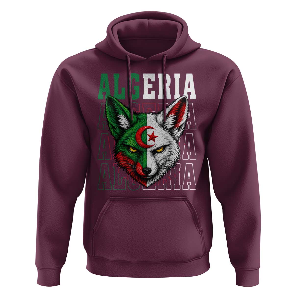 Algerian Fennec Fox Face Algeria National Flag Graphic Hoodie Proud North African Desert Animal