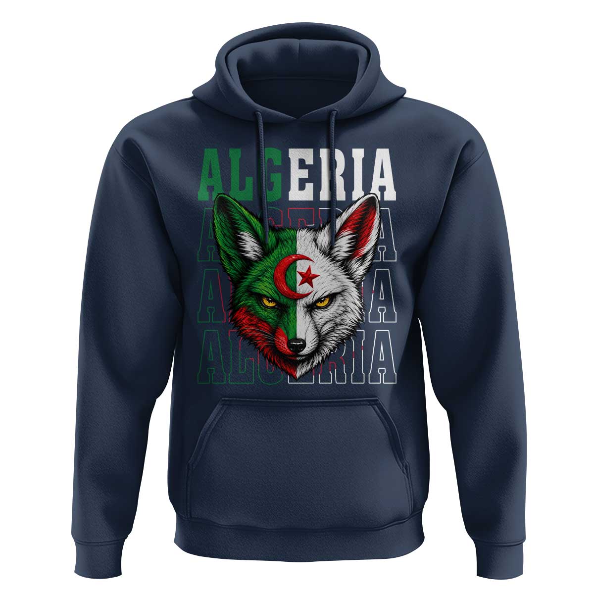 Algerian Fennec Fox Face Algeria National Flag Graphic Hoodie Proud North African Desert Animal