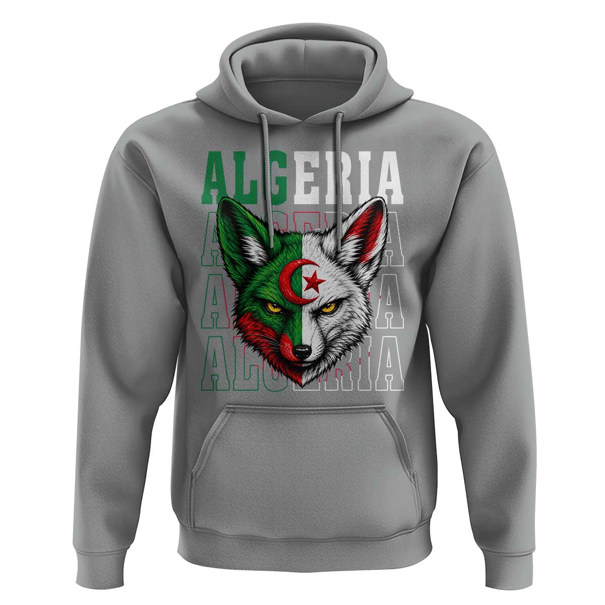 Algerian Fennec Fox Face Algeria National Flag Graphic Hoodie Proud North African Desert Animal