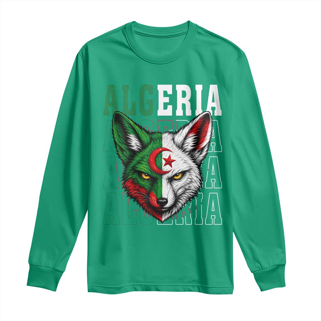 Algerian Fennec Fox Face Algeria National Flag Graphic Long Sleeve Shirt Proud North African Desert Animal