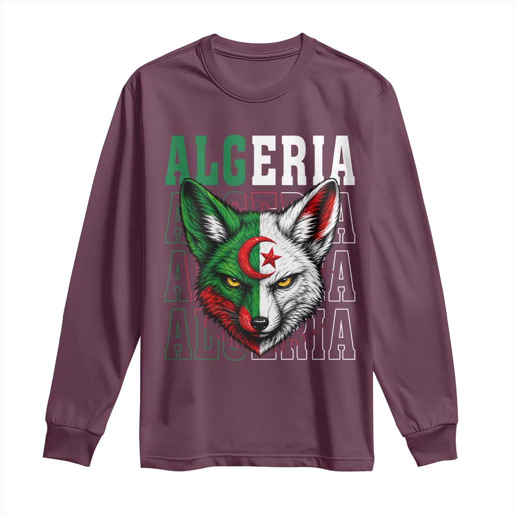 Algerian Fennec Fox Face Algeria National Flag Graphic Long Sleeve Shirt Proud North African Desert Animal