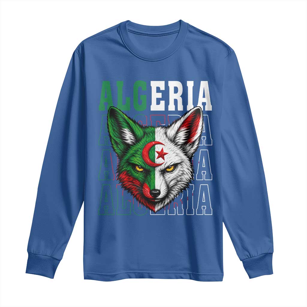 Algerian Fennec Fox Face Algeria National Flag Graphic Long Sleeve Shirt Proud North African Desert Animal