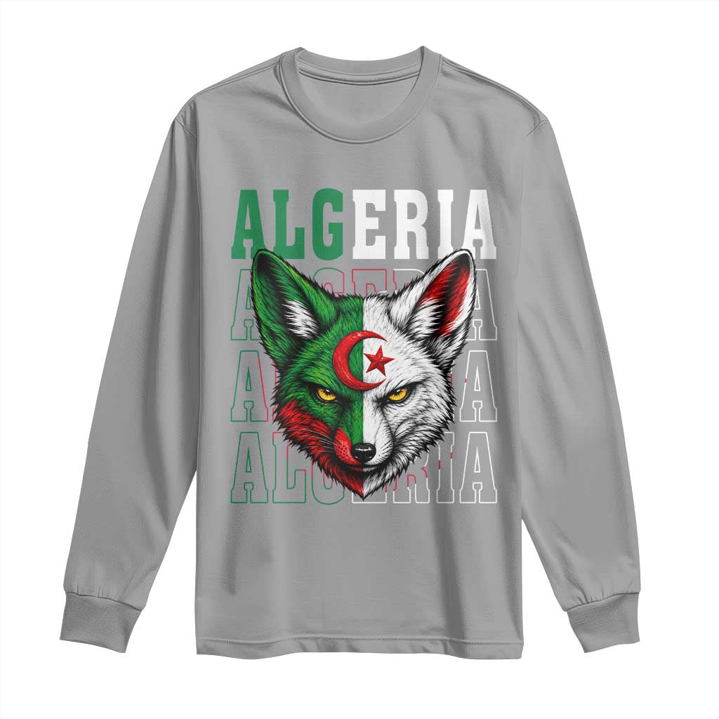 Algerian Fennec Fox Face Algeria National Flag Graphic Long Sleeve Shirt Proud North African Desert Animal