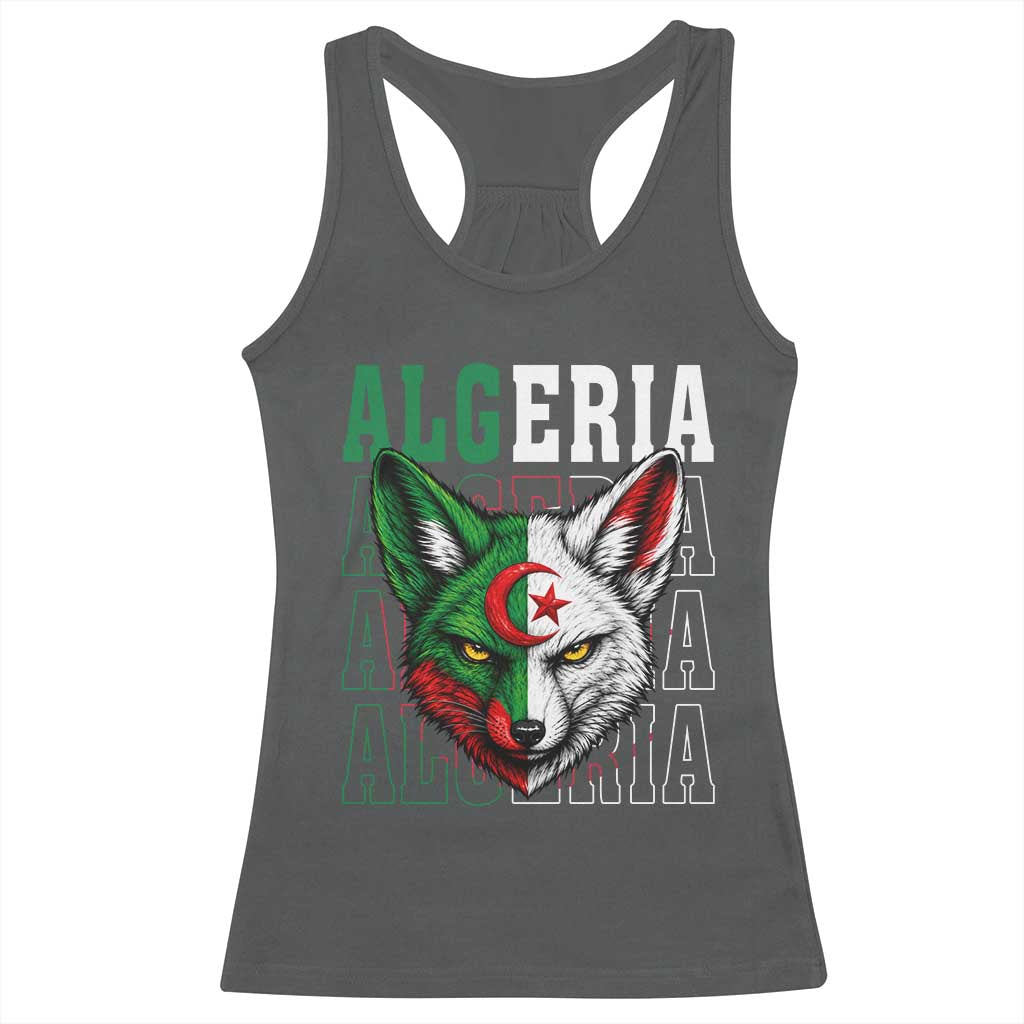 Algerian Fennec Fox Face Algeria National Flag Graphic Racerback Tank Top Proud North African Desert Animal