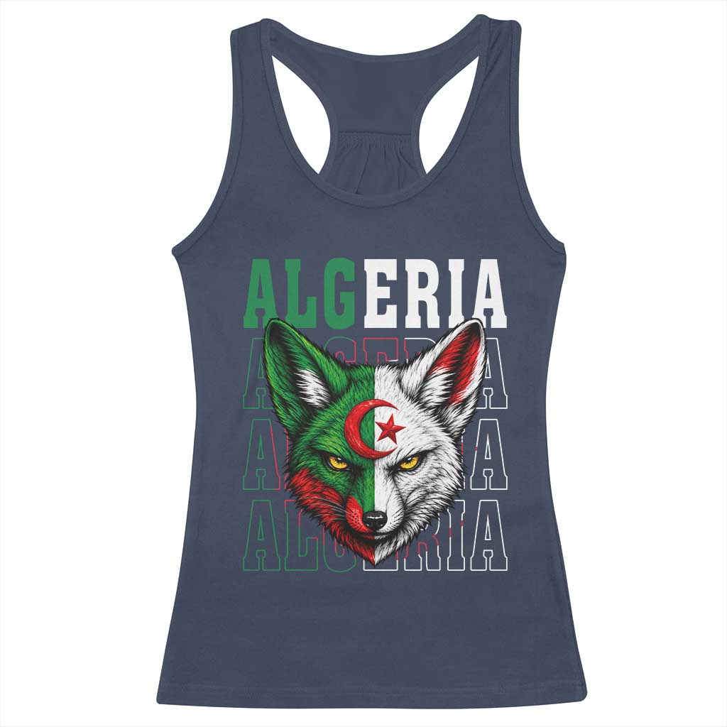 Algerian Fennec Fox Face Algeria National Flag Graphic Racerback Tank Top Proud North African Desert Animal