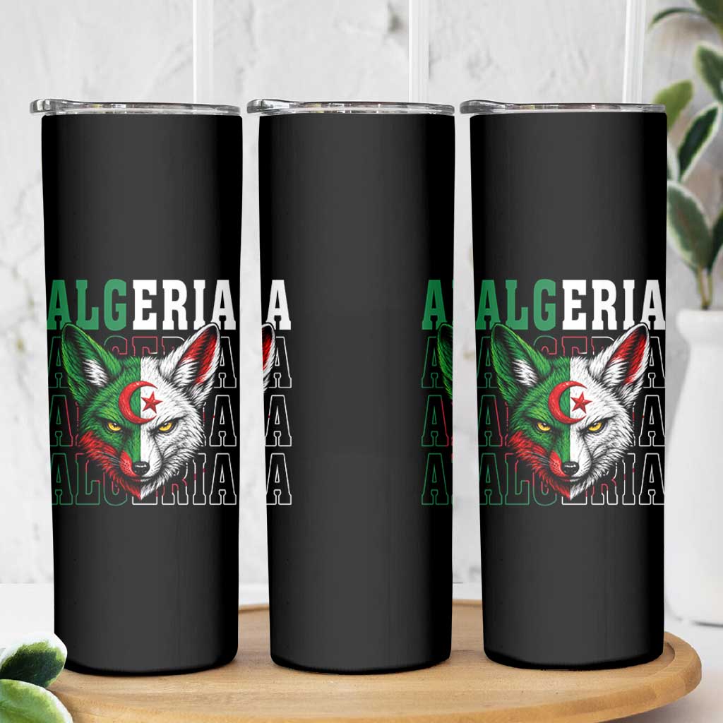 Algerian Fennec Fox Face Algeria National Flag Graphic Skinny Tumbler Proud North African Desert Animal