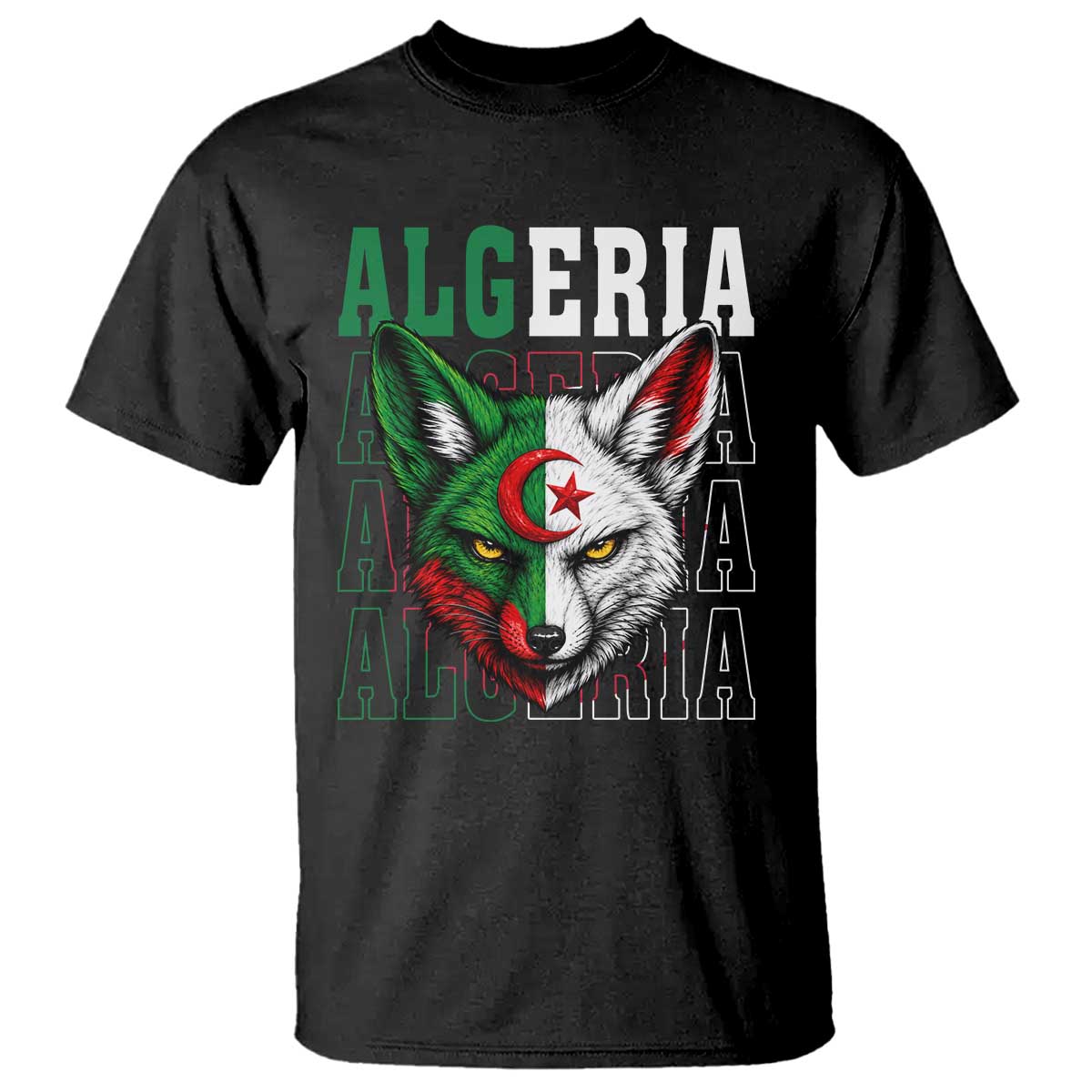 Algerian Fennec Fox Face Algeria National Flag Graphic T Shirt Proud North African Desert Animal