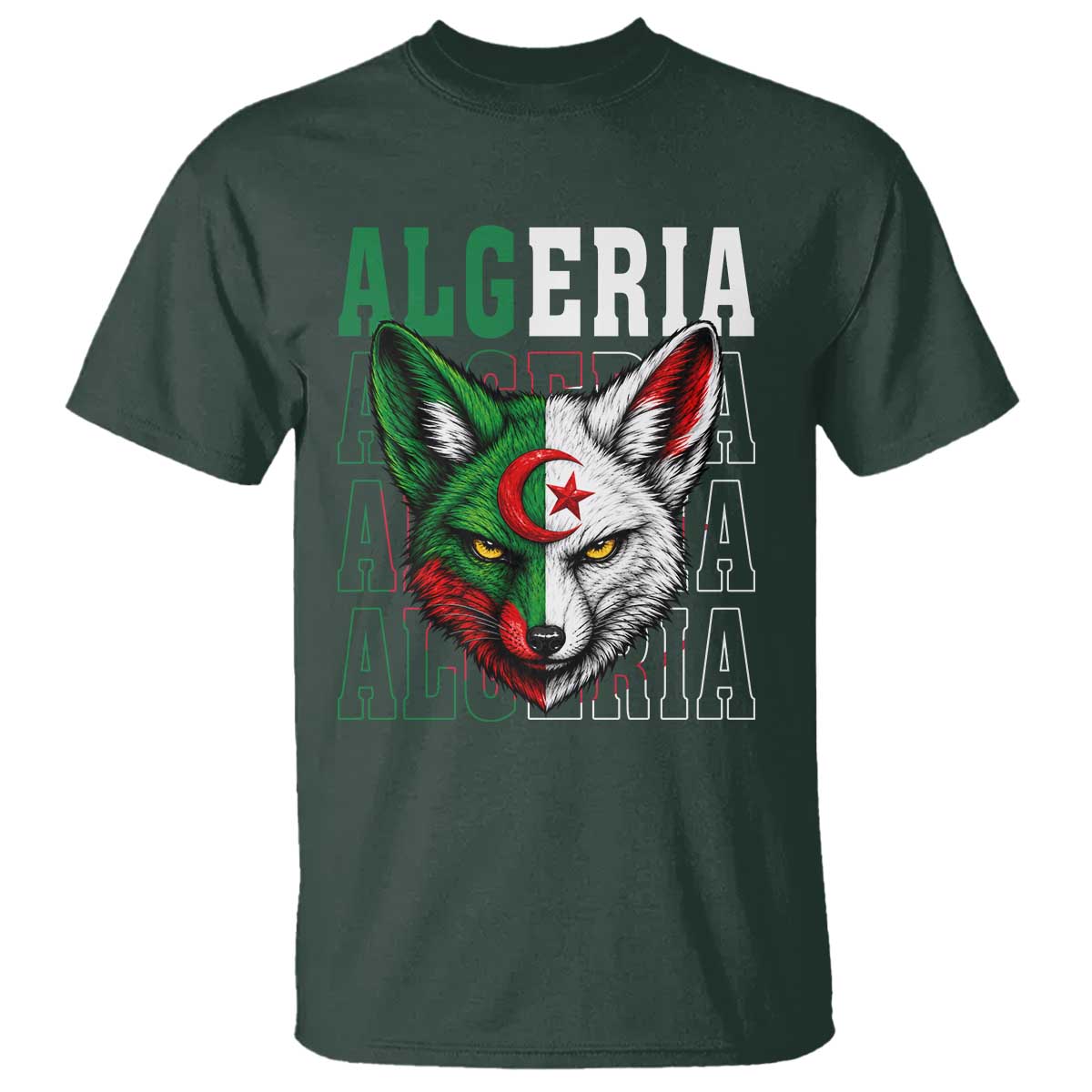 Algerian Fennec Fox Face Algeria National Flag Graphic T Shirt Proud North African Desert Animal