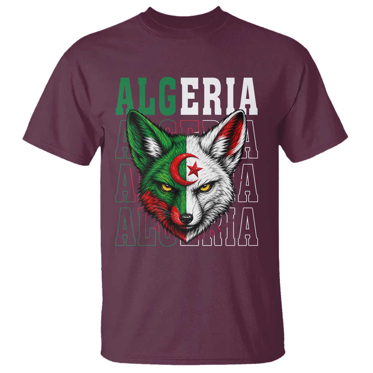 Algerian Fennec Fox Face Algeria National Flag Graphic T Shirt Proud North African Desert Animal