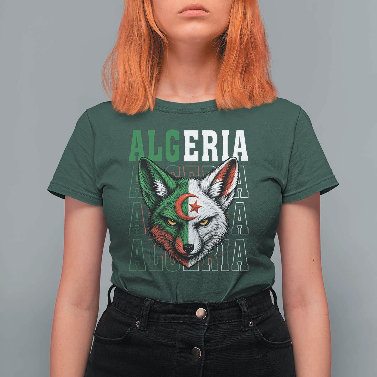 Algerian Fennec Fox Face Algeria National Flag Graphic T Shirt For Women Proud North African Desert Animal