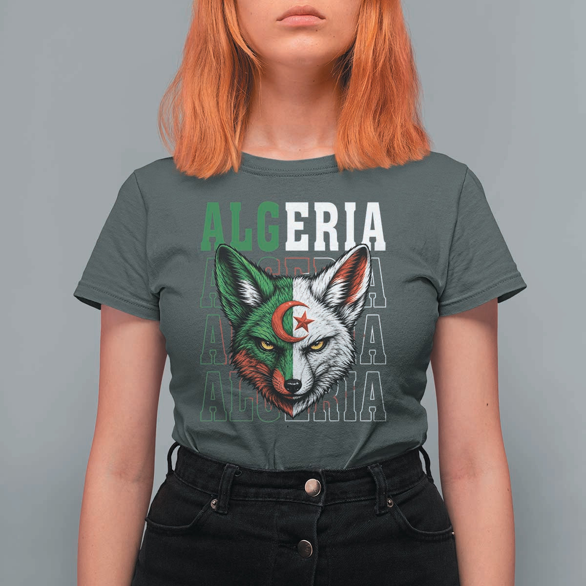 Algerian Fennec Fox Face Algeria National Flag Graphic T Shirt For Women Proud North African Desert Animal