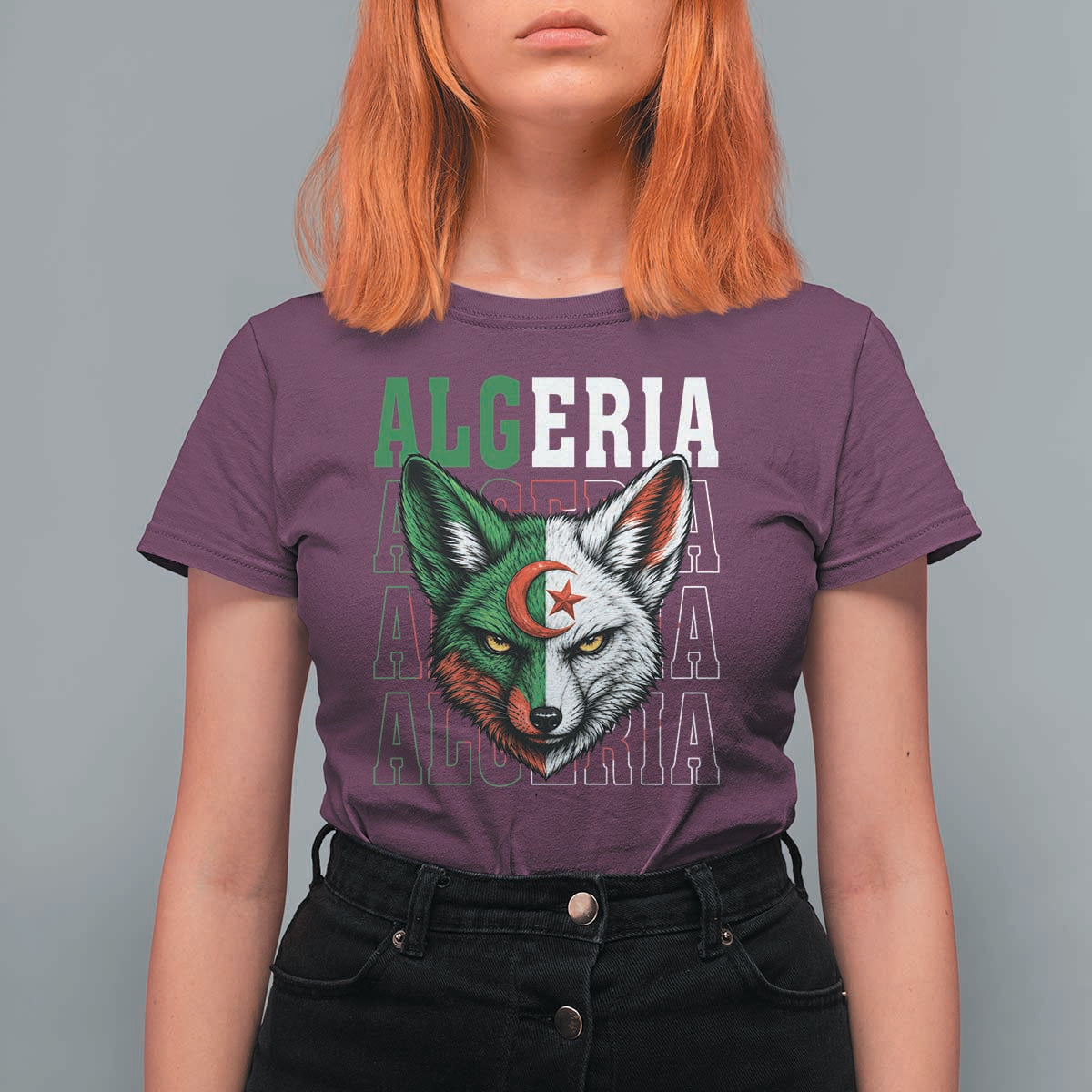 Algerian Fennec Fox Face Algeria National Flag Graphic T Shirt For Women Proud North African Desert Animal