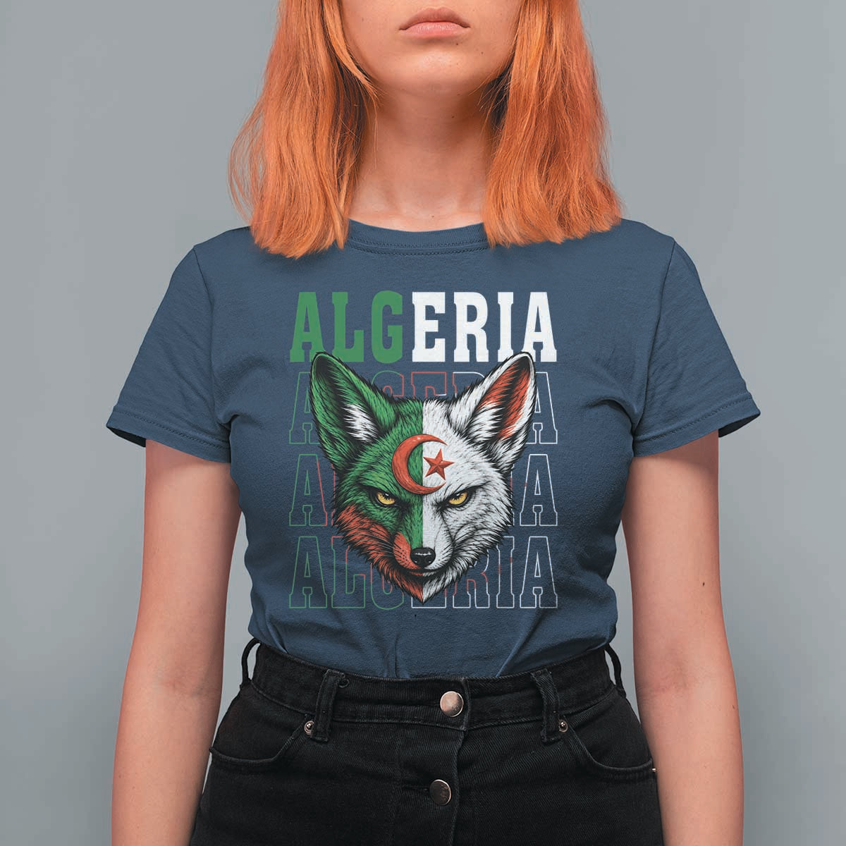 Algerian Fennec Fox Face Algeria National Flag Graphic T Shirt For Women Proud North African Desert Animal