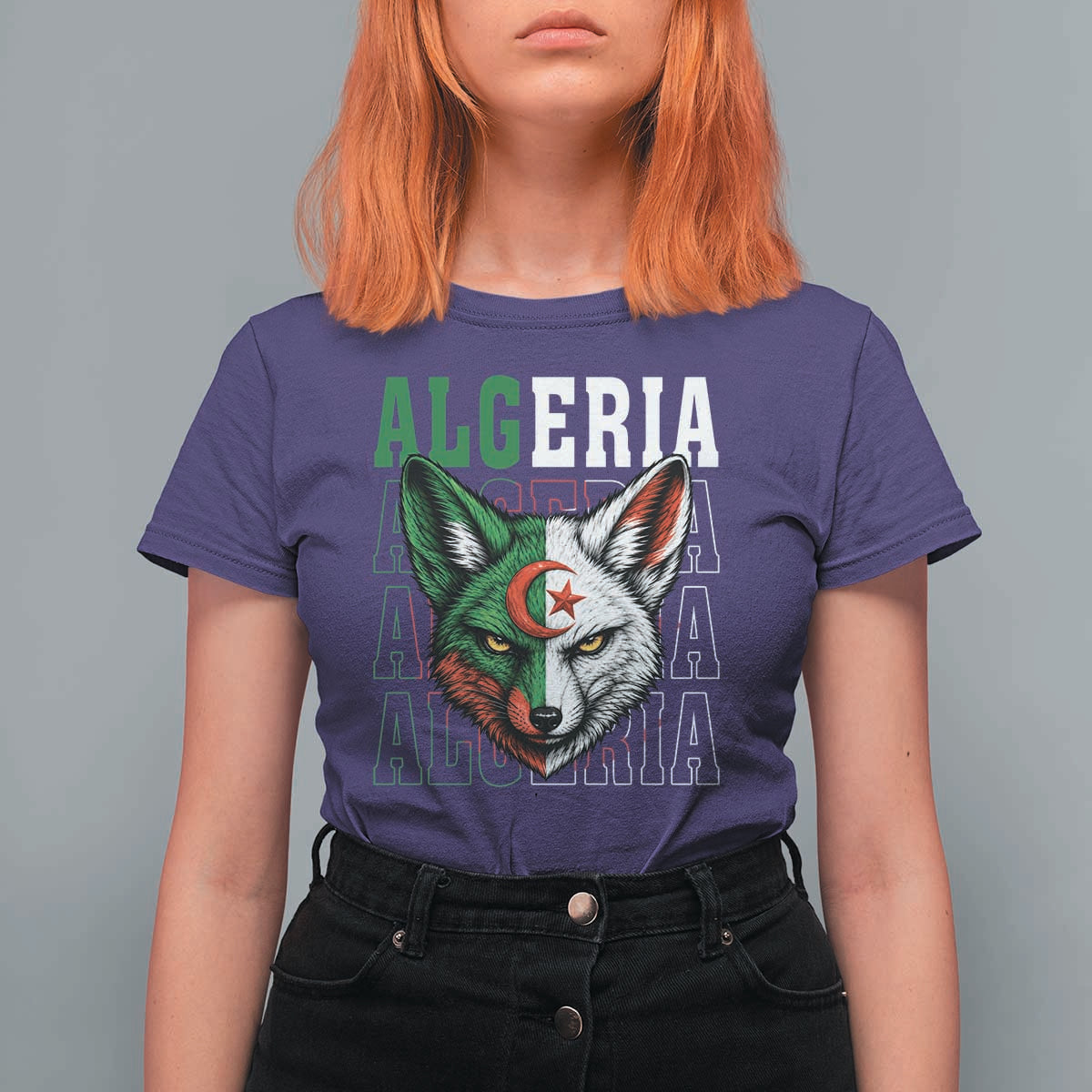 Algerian Fennec Fox Face Algeria National Flag Graphic T Shirt For Women Proud North African Desert Animal