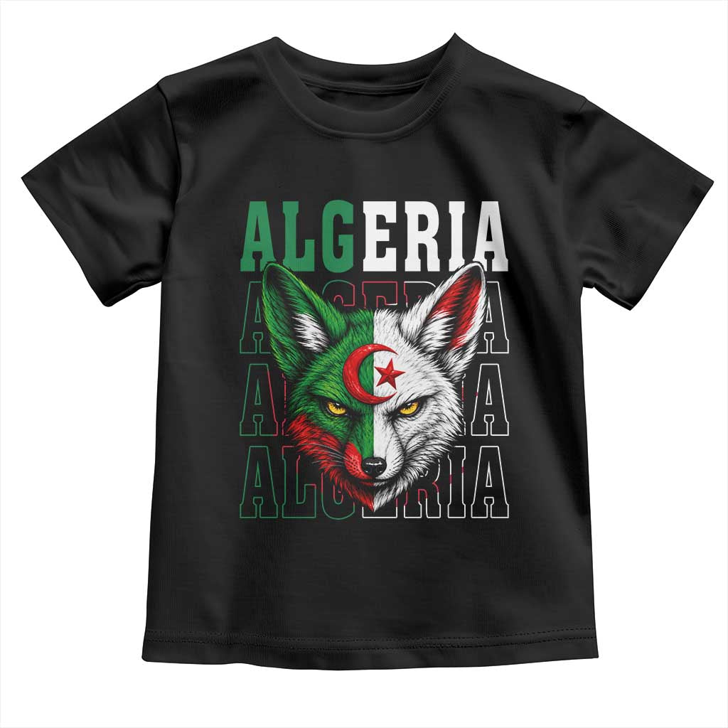 Algerian Fennec Fox Face Algeria National Flag Graphic Toddler T Shirt Proud North African Desert Animal