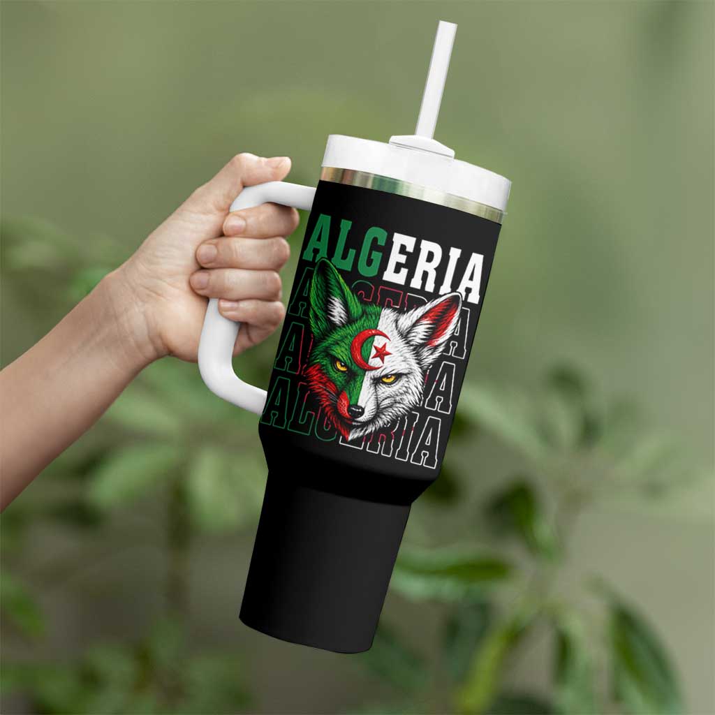 Algerian Fennec Fox Face Algeria National Flag Graphic Tumbler With Handle Proud North African Desert Animal