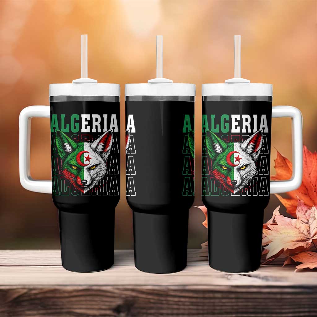Algerian Fennec Fox Face Algeria National Flag Graphic Tumbler With Handle Proud North African Desert Animal