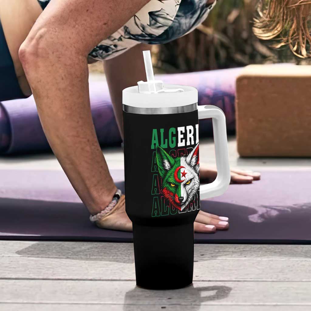 Algerian Fennec Fox Face Algeria National Flag Graphic Tumbler With Handle Proud North African Desert Animal
