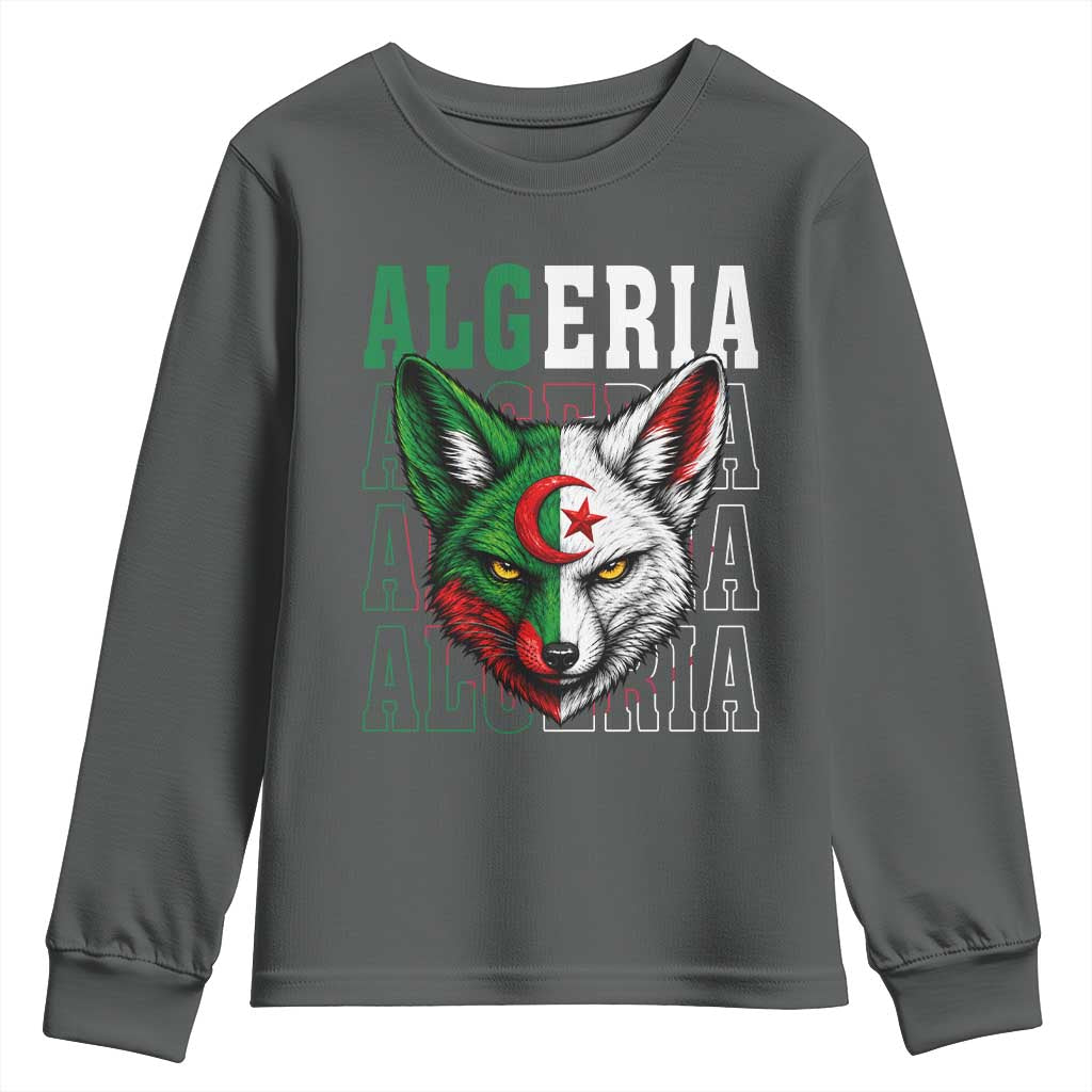 Algerian Fennec Fox Face Algeria National Flag Graphic Youth Sweatshirt Proud North African Desert Animal