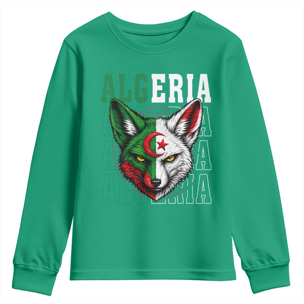 Algerian Fennec Fox Face Algeria National Flag Graphic Youth Sweatshirt Proud North African Desert Animal