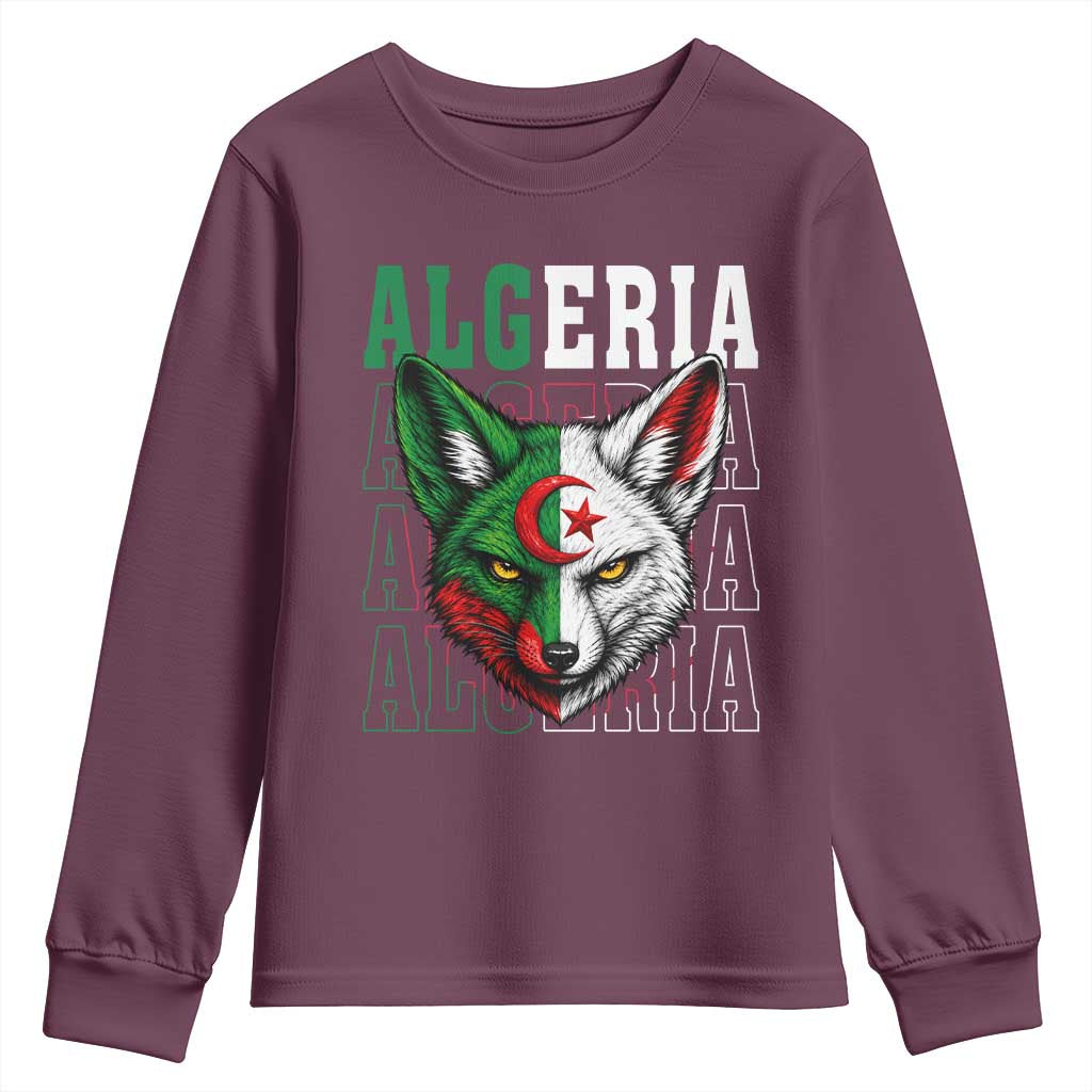 Algerian Fennec Fox Face Algeria National Flag Graphic Youth Sweatshirt Proud North African Desert Animal