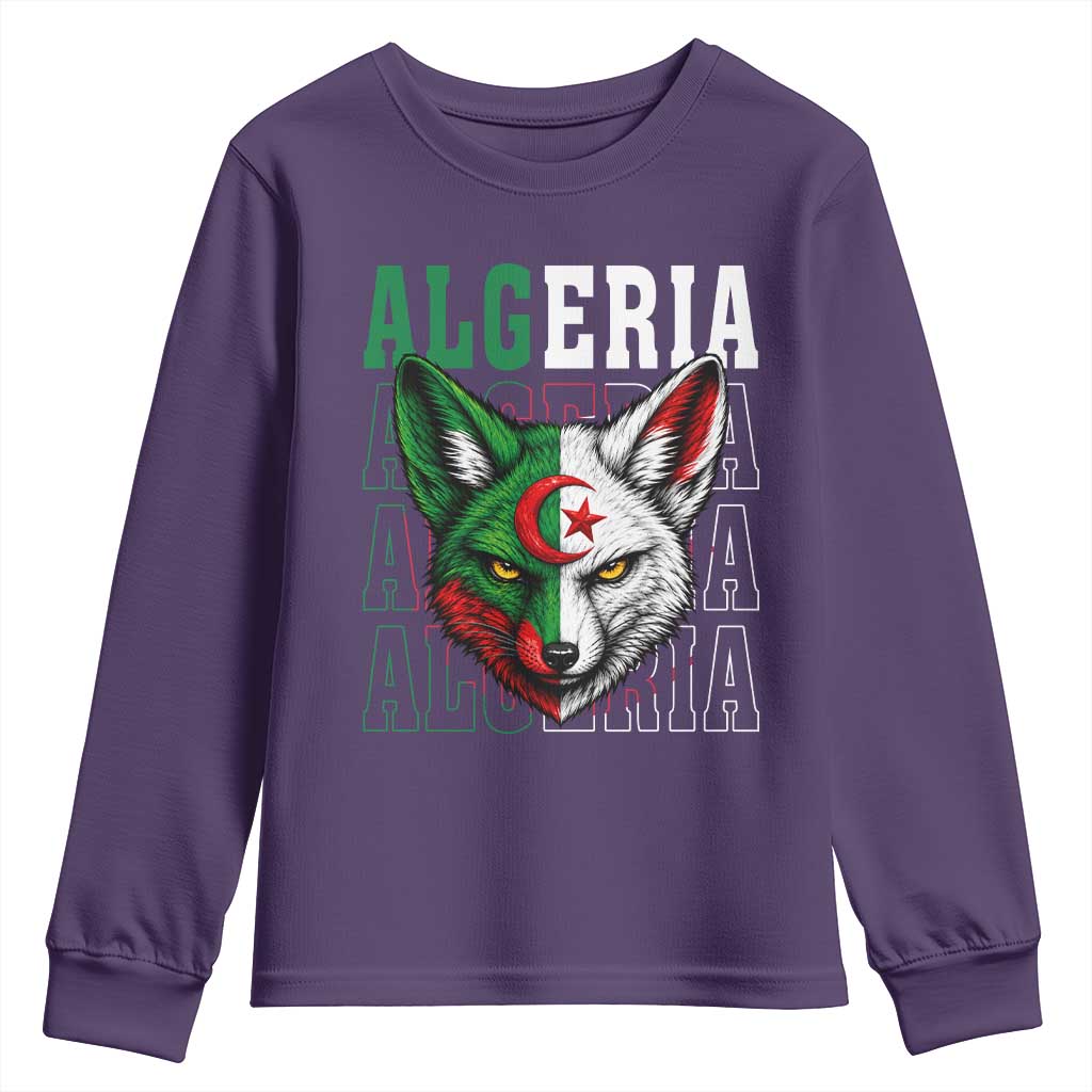 Algerian Fennec Fox Face Algeria National Flag Graphic Youth Sweatshirt Proud North African Desert Animal