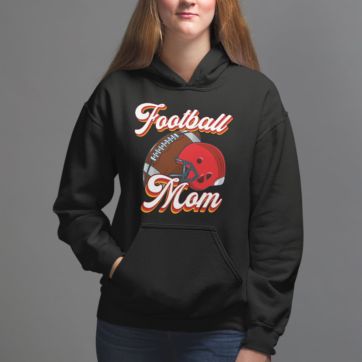 Football Mom Hoodie Women Game Day Sunday Funday Rugby Helmet - Wonder Print Shop
