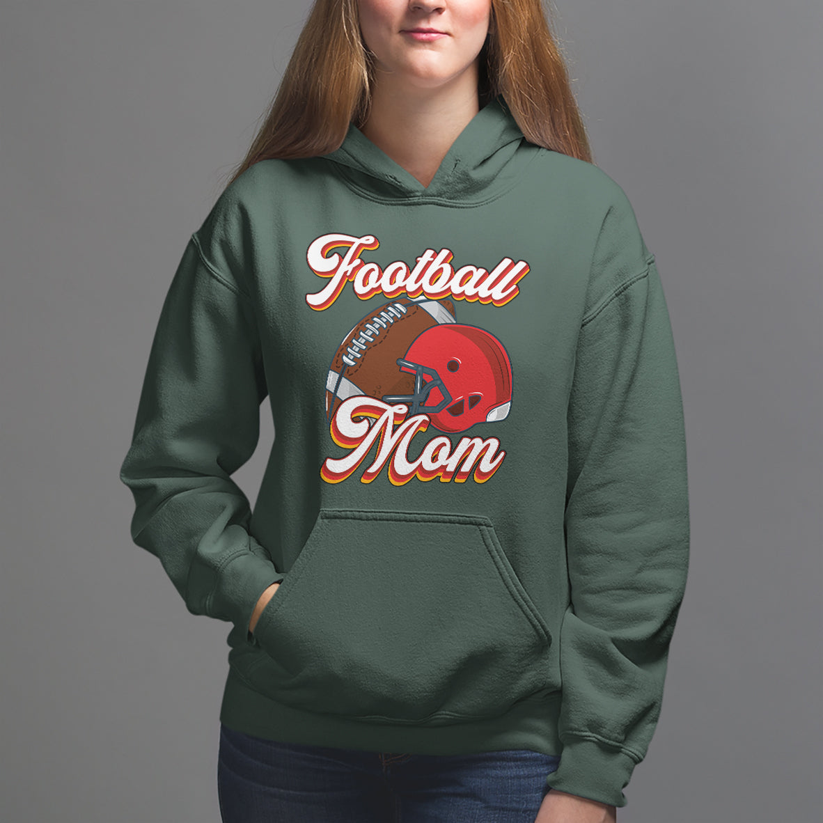 Football Mom Hoodie Women Game Day Sunday Funday Rugby Helmet - Wonder Print Shop