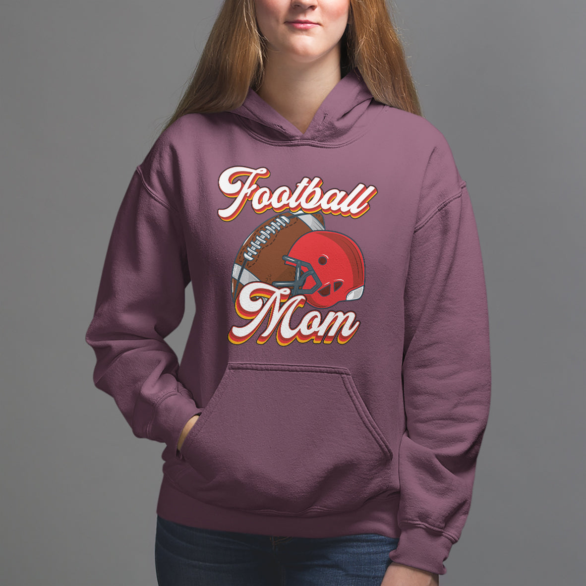 Football Mom Hoodie Women Game Day Sunday Funday Rugby Helmet - Wonder Print Shop