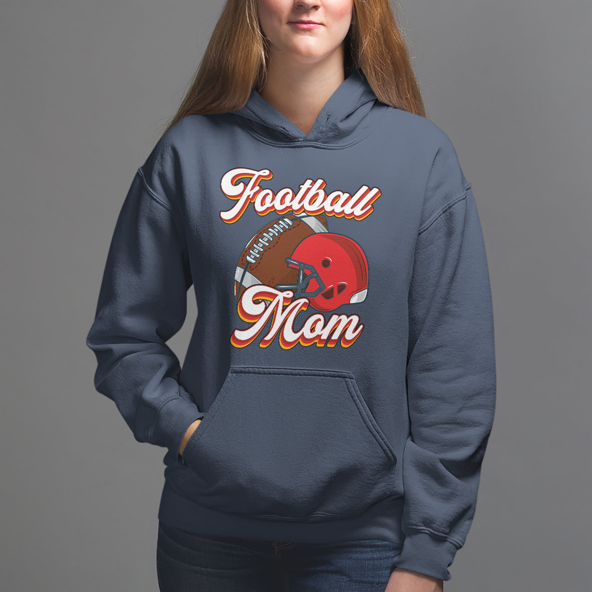 Football Mom Hoodie Women Game Day Sunday Funday Rugby Helmet - Wonder Print Shop