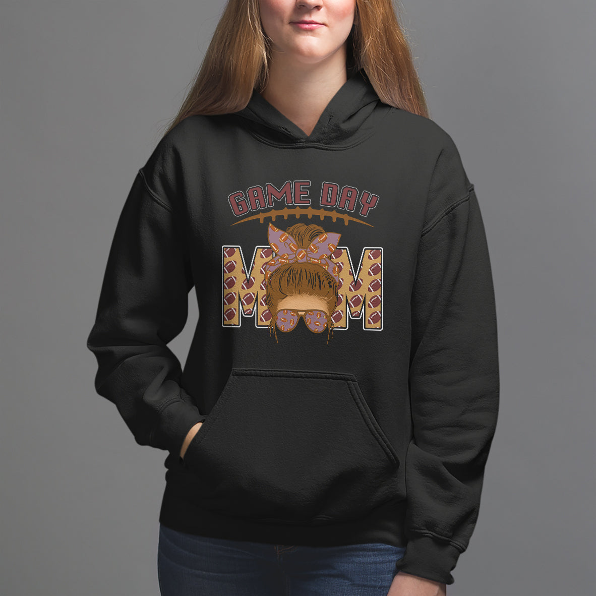 Football Mom Hoodie Women Game Day Sunday Funday Rugby Messy Bun - Wonder Print Shop