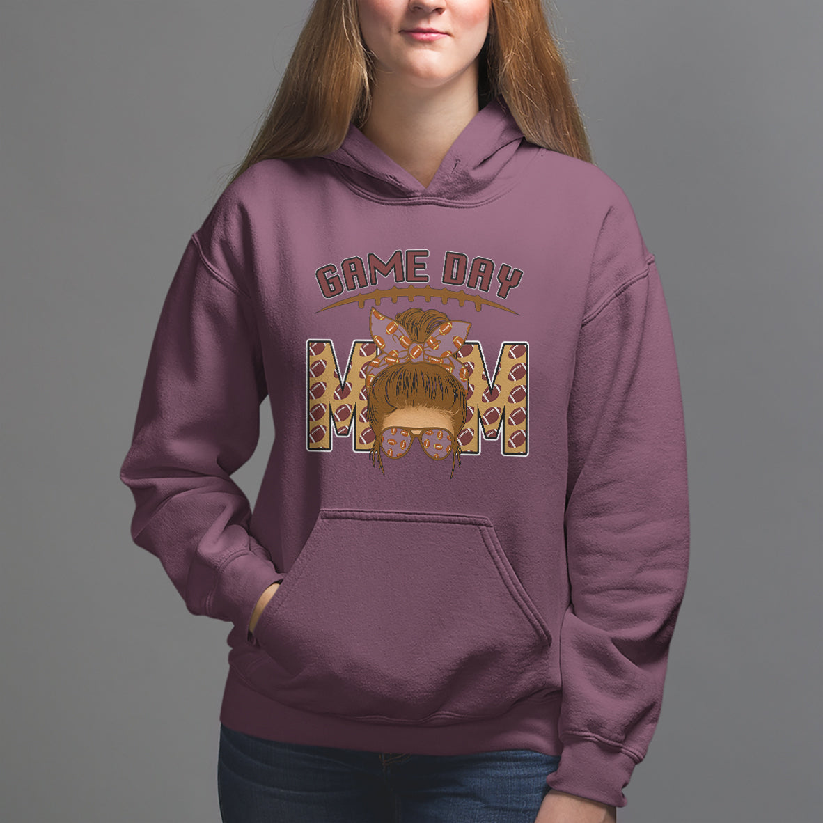 Football Mom Hoodie Women Game Day Sunday Funday Rugby Messy Bun - Wonder Print Shop