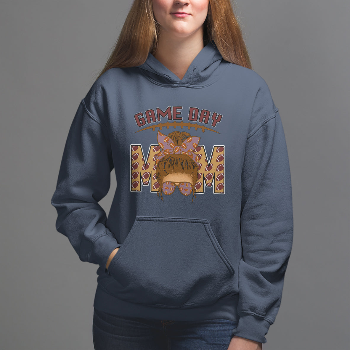 Football Mom Hoodie Women Game Day Sunday Funday Rugby Messy Bun - Wonder Print Shop