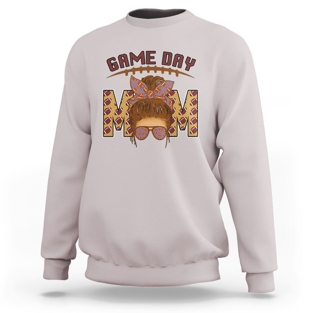 Football Mom Sweatshirt Women Game Day Sunday Funday Rugby Messy Bun - Wonder Print Shop