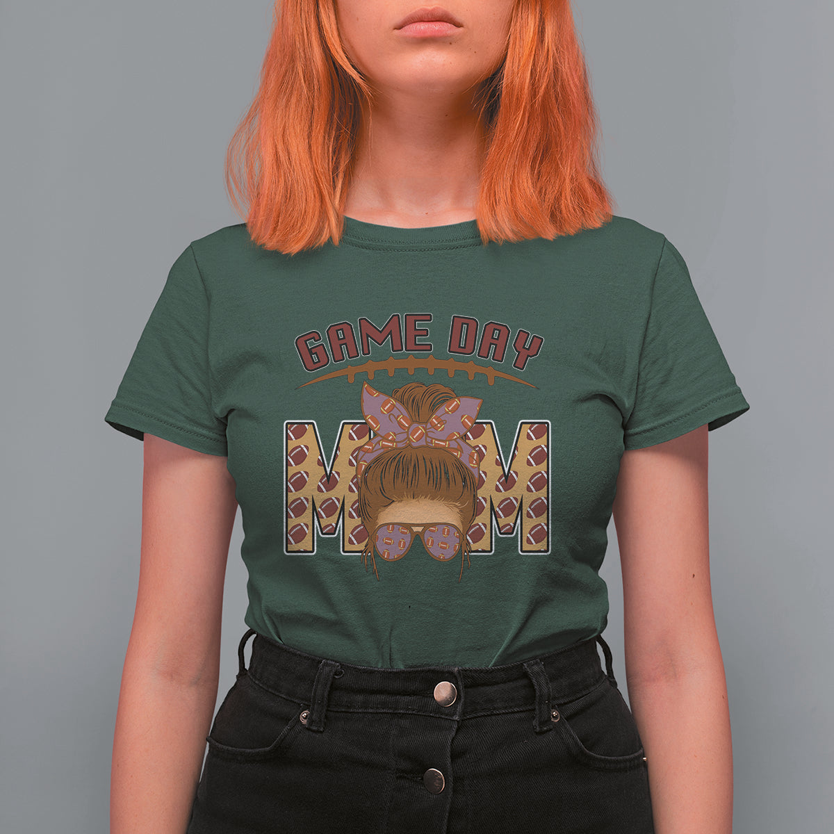 Football Mom T Shirt For Women Women Game Day Sunday Funday Rugby Messy Bun - Wonder Print Shop