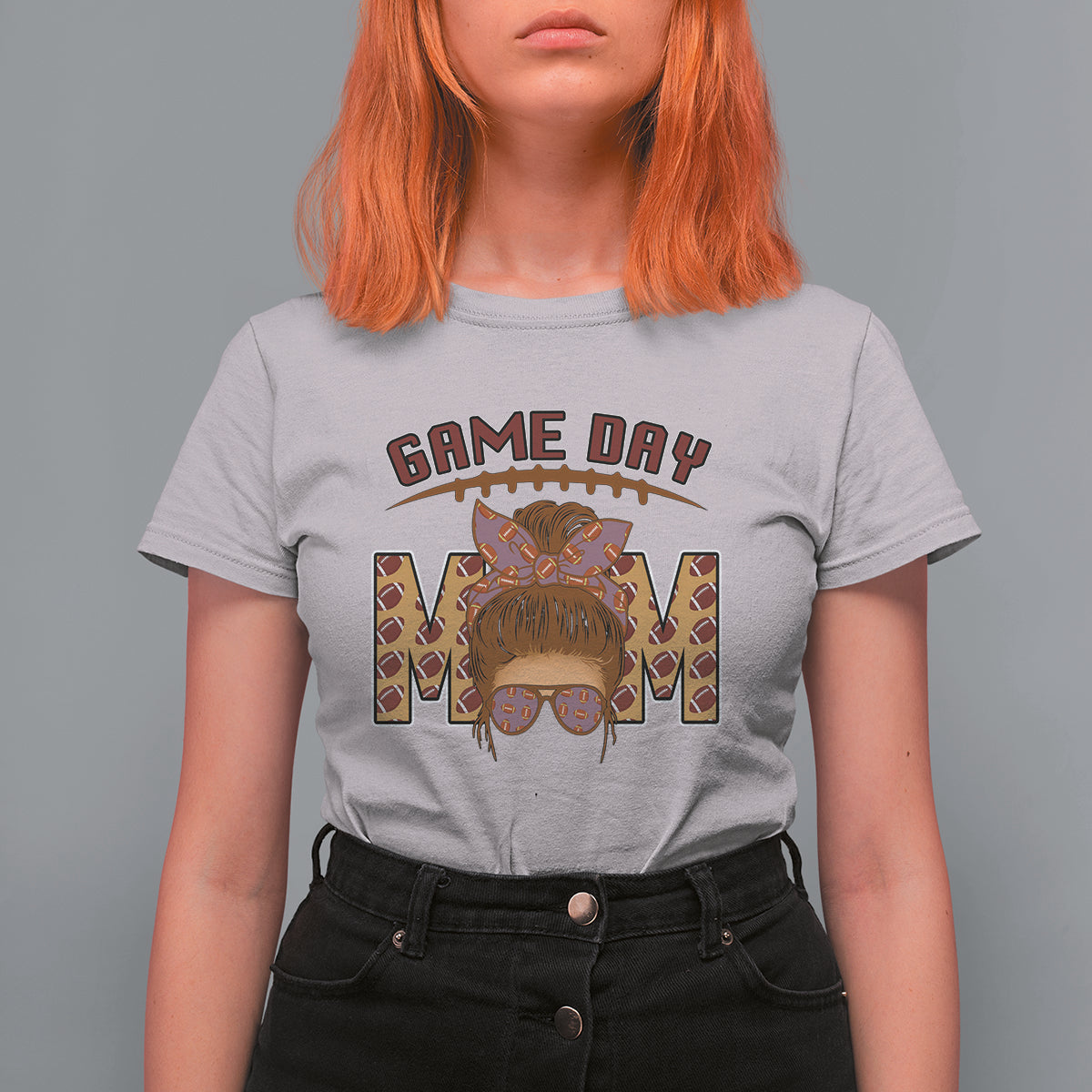 Football Mom T Shirt For Women Women Game Day Sunday Funday Rugby Messy Bun - Wonder Print Shop