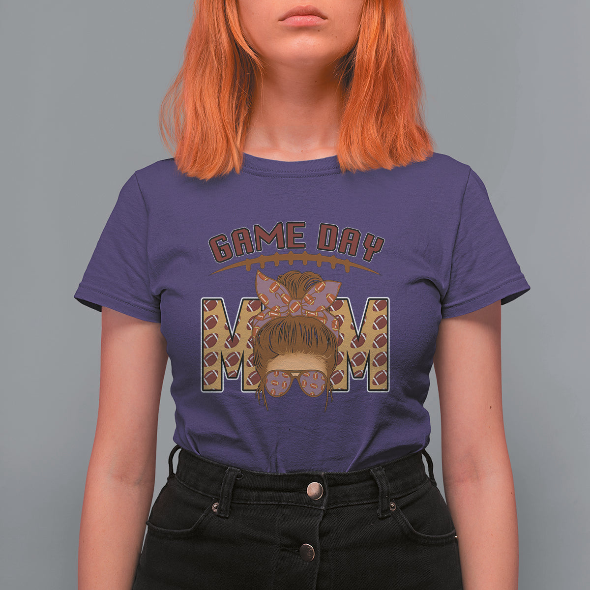 Football Mom T Shirt For Women Women Game Day Sunday Funday Rugby Messy Bun - Wonder Print Shop
