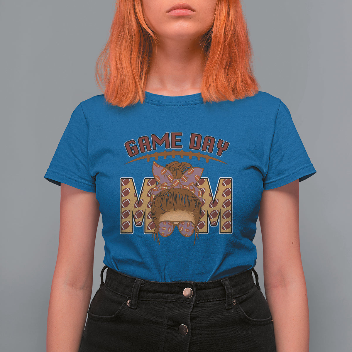 Football Mom T Shirt For Women Women Game Day Sunday Funday Rugby Messy Bun - Wonder Print Shop